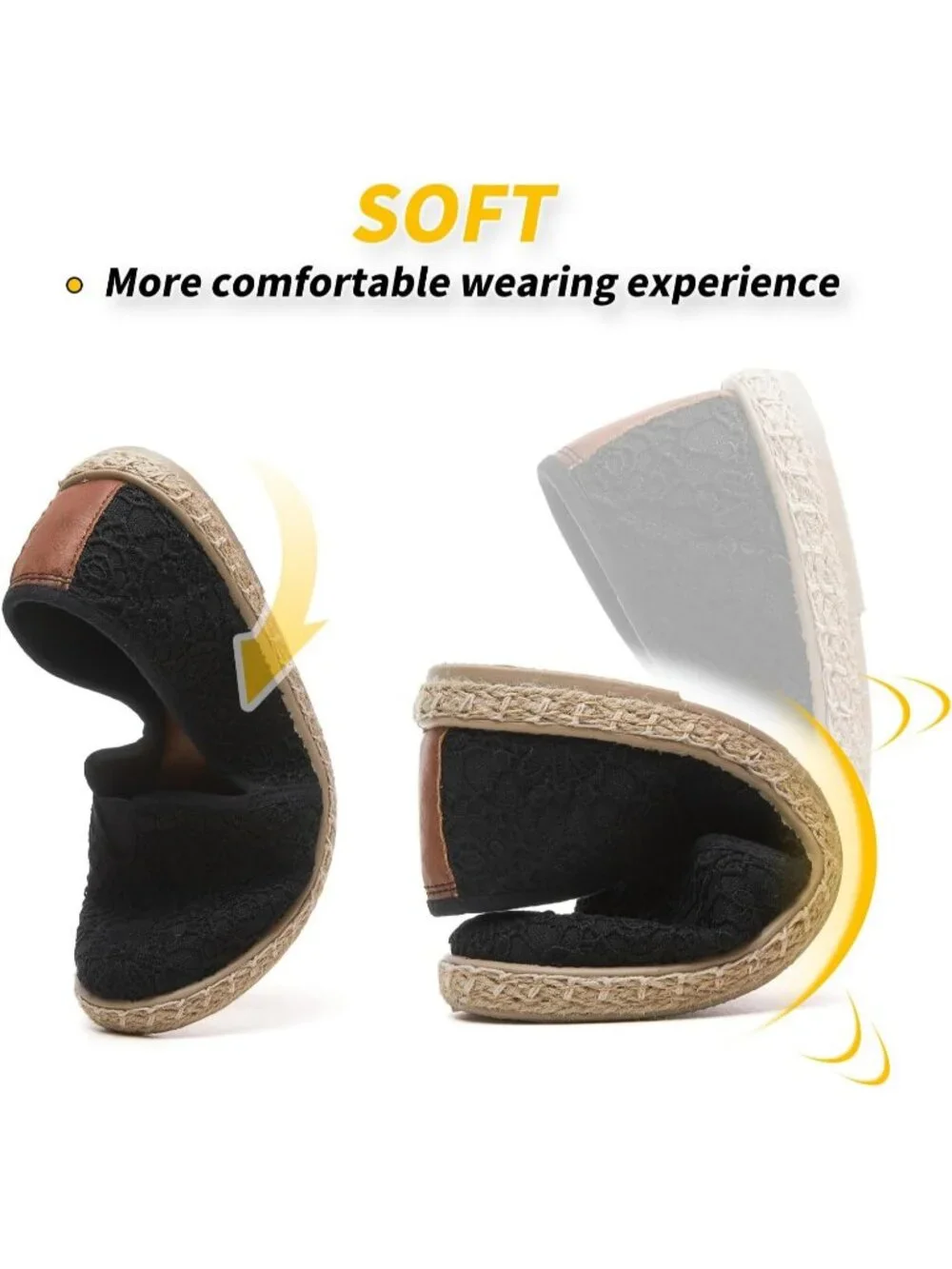 Women's Black Rubber Flower Embroidered Comfortable Round Toe Casual Ballet Flat
